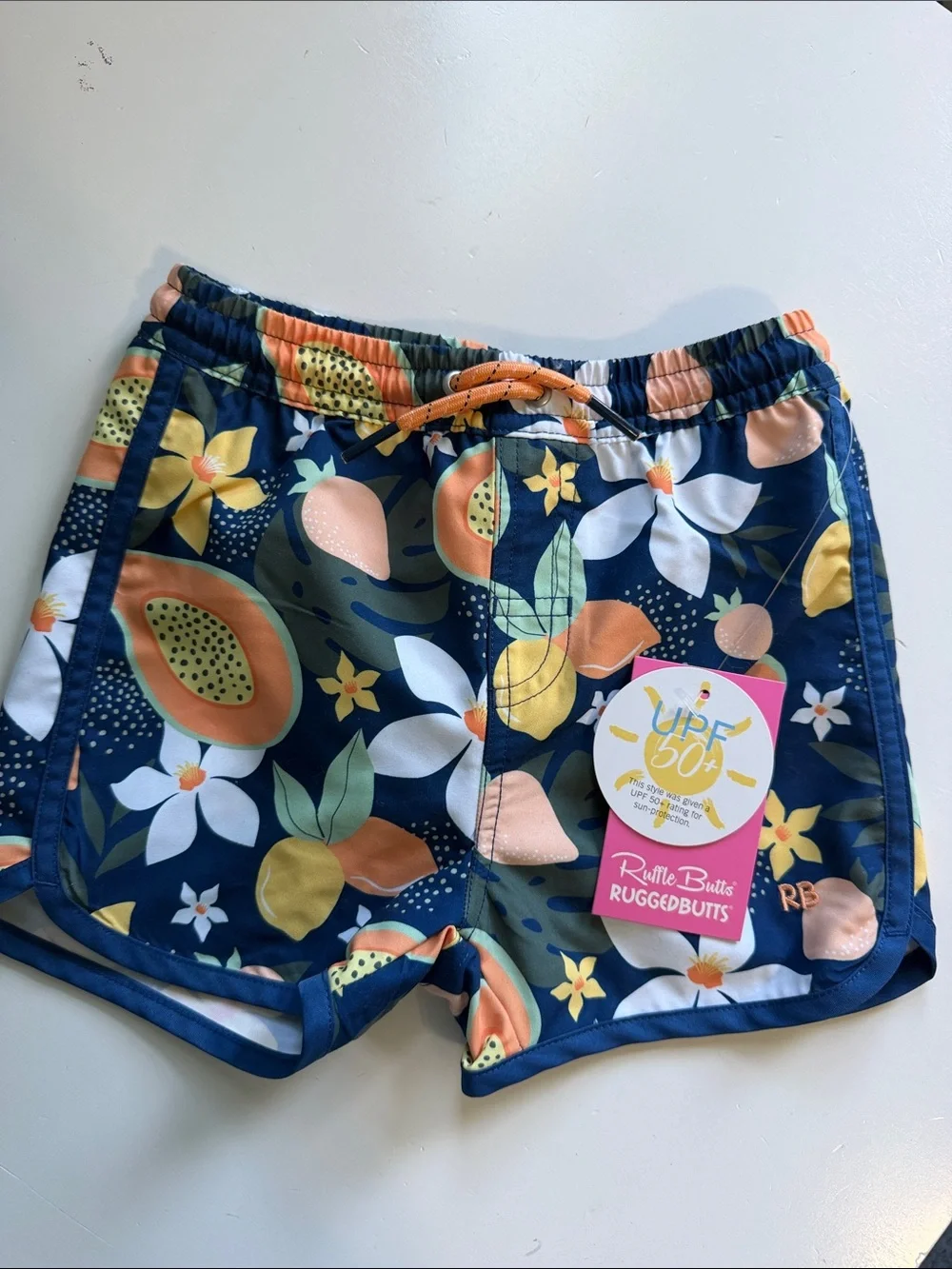 RuggedButts Boys' Navy Tropical Fruit Swim Trunks